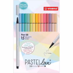 Etui carton de 15 feutres dessin STABILO Pen 68 Pastellove - coloris pastel