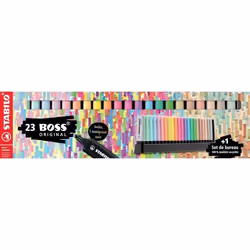 STABILO BOSS ORIGINAL - Set de bureau x 23 Surligneurs - 8 fluo 8 pastel 6 couleurs nature 1 marqueur noir