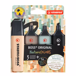 STABILO BOSS ORIGINAL NatureColors, 4 pièce(s), Beige, Noir, Vert, Gris clair, 18 an(s), Pointe biseautée, Multicolore, Plast ...