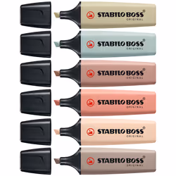 STABILO BOSS NatureColors, 6 pièce(s), Noir, Bronze, Marron, Vert, Gris, Vert clair, 18 an(s), Pointe biseautée, Multicolore, ...