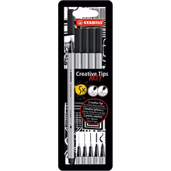 STABILO Creative Tips, 1 couleurs, Noir, 0,2 mm, 1 mm, Gris, Noir, Encre à base d'eau