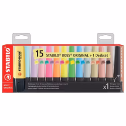 Surligneurs - STABILO BOSS Original - Set de bureau - 15 couleurs - Pointe biseautée large