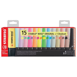 Surligneurs - STABILO BOSS Original - Set de bureau - 15 couleurs - Pointe biseautée large
