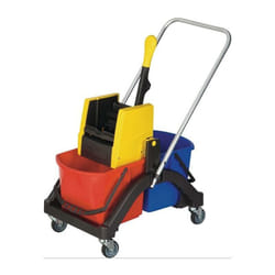 Set de chariots de nettoyage seau 2 x 17 l pres./manche/supp./5 serp. plastique