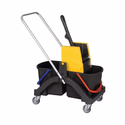 Contenu de la livraison: Chariot de nettoyage seaux de 2 x 17 l et presse 2 seaux en plastique de 17 l (noirs anse rouge ou b ...