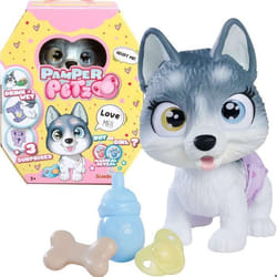 Smoby - Pamper Petz - Husky à adopter - 4 accessoires - Articulé - Bois et fais pipi - Certificat dadoption - Dès 3 ans