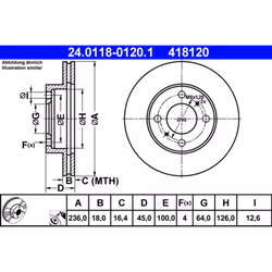 Disque de frein ATE 24.0118-0120.1 avant, ventilé, 1 pièce