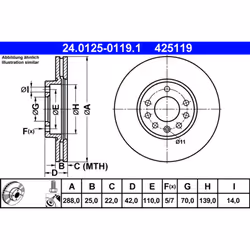 Disque de frein ATE 24.0125-0119.1 avant, ventilé, à haute teneur en carbone, 1 pièce