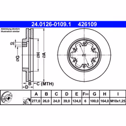Disque de frein ATE 24.0126-0109.1 avant, ventilé, 1 pièce