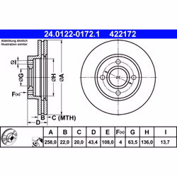 Disque de frein ATE 24.0122-0172.1 avant, ventilé, 1 pièce