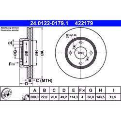 Disque de frein ATE 24.0122-0179.1 avant, ventilé, 1 pièce