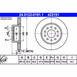 Disque de frein ATE 24.0122-0191.1 avant, ventilé, 1 pièce