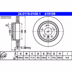 Disque de frein ATE 24.0119-0108.1 arrière, ventilé, à haute teneur en carbone, 1 pièce