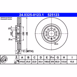 Disque de frein ATE Power Disc 24.0325-0123.1, 1 pièce
