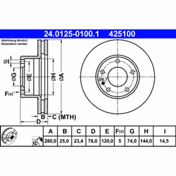 Disque de frein ATE 24.0125-0100.1 avant, ventilé, à haute teneur en carbone, 1 pièce