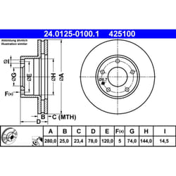 Disque de frein ATE 24.0125-0100.1 avant, ventilé, à haute teneur en carbone, 1 pièce