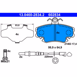 Jeu de plaquettes de frein ATE 13.0460-2834.2, avant