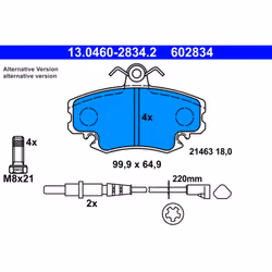 Jeu de plaquettes de frein ATE 13.0460-2834.2, avant