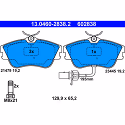 Jeu de plaquettes de frein ATE 13.0460-2838.2, avant