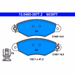 Jeu de plaquettes de frein ATE 13.0460-3977.2, avant