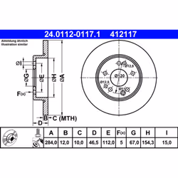 Disque de frein ATE 24.0112-0117.1 avant, plein, 1 pièce
