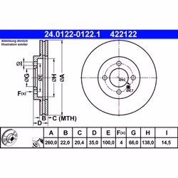 Disque de frein ATE 24.0122-0122.1 avant, ventilé, à haute teneur en carbone, 1 pièce