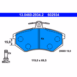 Jeu de plaquettes de frein ATE 13.0460-2934.2, avant