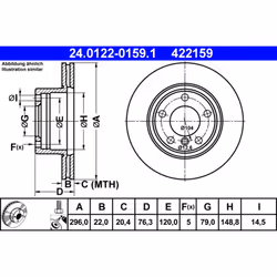 Disque de frein ATE 24.0122-0159.1 avant, ventilé, à haute teneur en carbone, 1 pièce