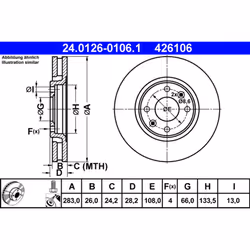 Disque de frein ATE 24.0126-0106.1 avant, ventilé, 1 pièce