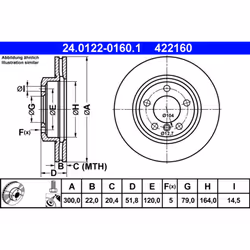 Disque de frein ATE 24.0122-0160.1 avant, ventilé, à haute teneur en carbone, 1 pièce