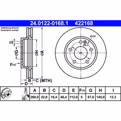 Disque de frein ATE 24.0122-0168.1 avant, ventilé, à haute teneur en carbone, 1 pièce