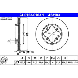 Disque de frein ATE 24.0123-0103.1 avant, ventilé, 1 pièce