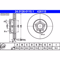 Disque de frein ATE 24.0126-0115.1 avant, ventilé, à haute teneur en carbone, 1 pièce