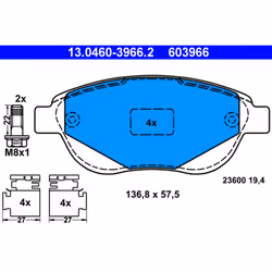 Jeu de plaquettes de frein ATE 13.0460-3966.2, avant