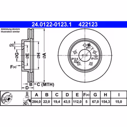 Disque de frein ATE 24.0122-0123.1 avant, ventilé, à haute teneur en carbone, 1 pièce
