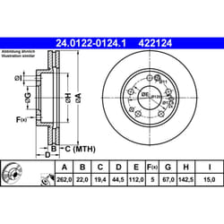 Disque de frein ATE 24.0122-0124.1 avant, ventilé, à haute teneur en carbone, 1 pièce