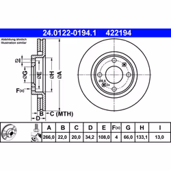 Disque de frein ATE 24.0122-0194.1 avant, ventilé, 1 pièce