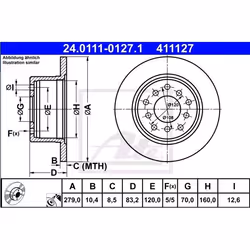 Disque de frein; ATE; 279 10,4 5 120,0 plein revêtu; pour OPEL, VAUXHALL; 569201, 569203, 90272329, 90272330, 569201