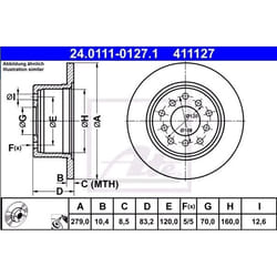 ATE Disque de frein OPEL: Monza A 10,4mm 5 120,0mm plein revêtu 24.0111-0127.1 569201,569203,90272329,90272330 Disques de frein, Disque