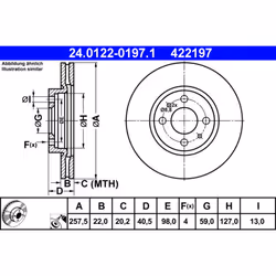 Disque de frein ATE 24.0122-0197.1 avant, ventilé, 1 pièce