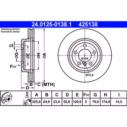 Disque de frein ATE 24.0125-0138.1 avant, ventilé, à haute teneur en carbone, 1 pièce
