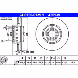 Disque de frein ATE 24.0125-0139.1 avant, ventilé, à haute teneur en carbone, 1 pièce