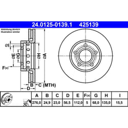 Disque de frein ATE 24.0125-0139.1 avant, ventilé, à haute teneur en carbone, 1 pièce