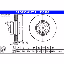 Disque de frein ATE 24.0130-0107.1 avant, ventilé, à haute teneur en carbone, 1 pièce