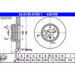 Disque de frein ATE 24.0130-0109.1 avant, ventilé, à haute teneur en carbone, 1 pièce