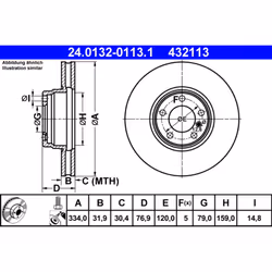 Disque de frein ATE 24.0132-0113.1 avant, ventilé, à haute teneur en carbone, 1 pièce