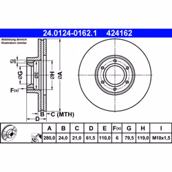 Disque de frein ATE 24.0124-0162.1 avant, ventilé, 1 pièce
