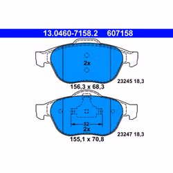 Jeu de plaquettes de frein ATE 13.0460-7158.2, avant