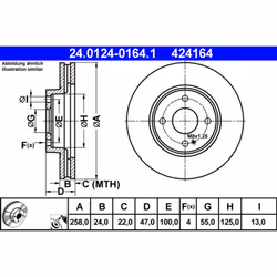 Disque de frein ATE 24.0124-0164.1 avant, ventilé, 1 pièce