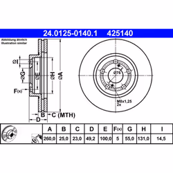 Disque de frein ATE 24.0125-0140.1 avant, ventilé, 1 pièce